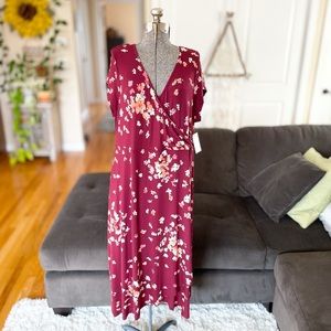 Maternity red / pink floral print extra large v-neck short sleeve wrap dress